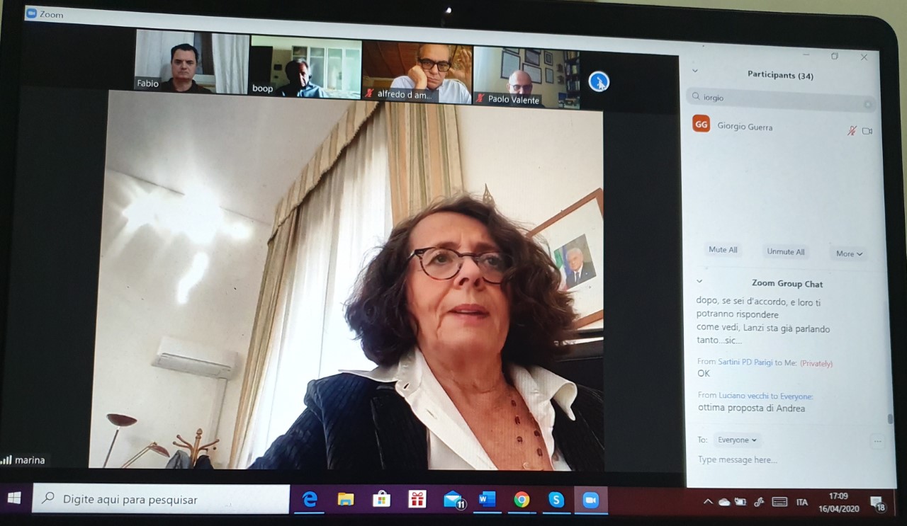 videoconferência com a Vice Ministro do Exterior, Marina Sereni e Assembleia on-line dos Círculos PD