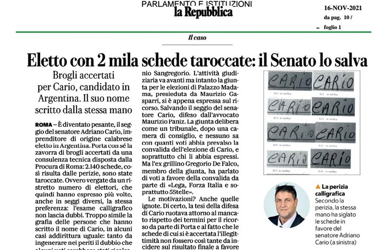 Un artículo en el diario La Reppublica sobre la elección fraudulenta